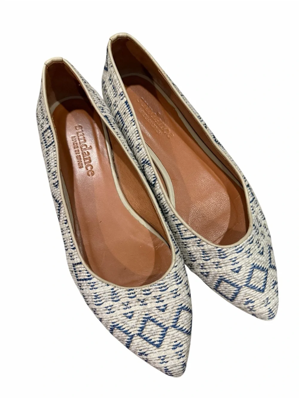 Sundance Calli Flats 7.5 EU 38 Neutral Boho Pointed Toe Slip on Flats S7